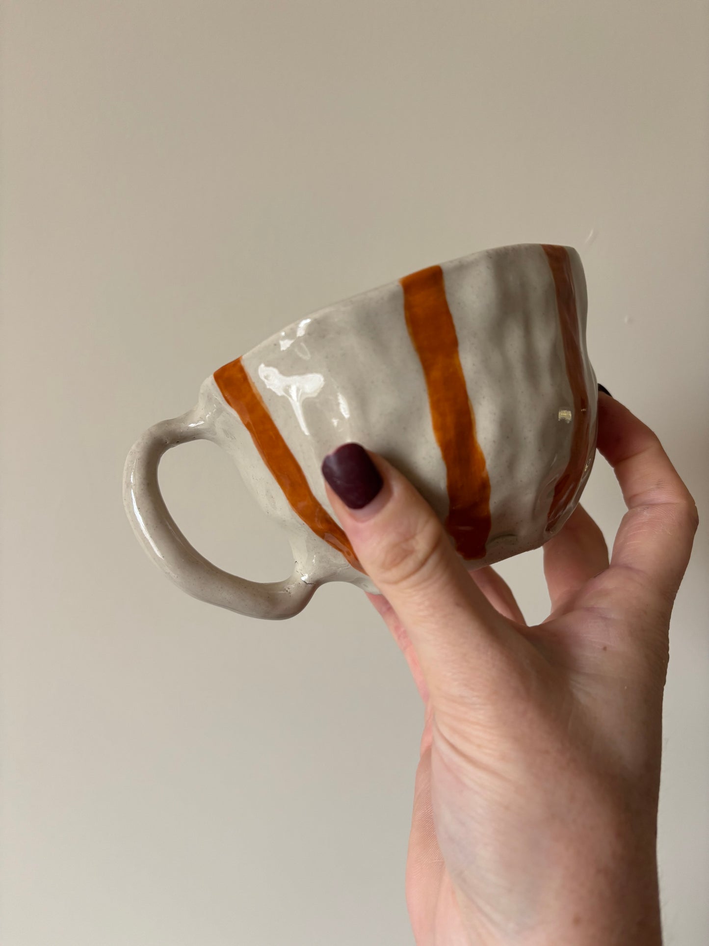 Autumnal orange stripe imperfect mug
