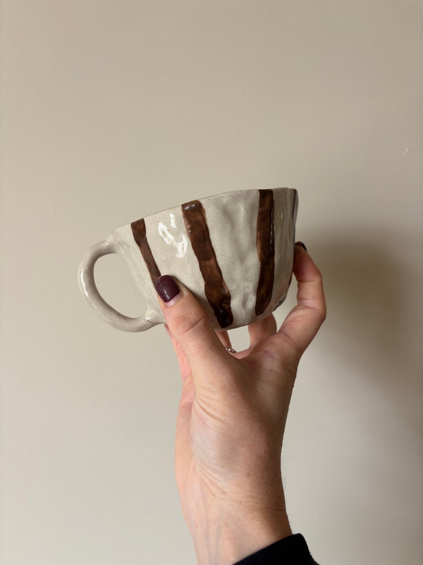 Chocolate brown stripe imperfect mug