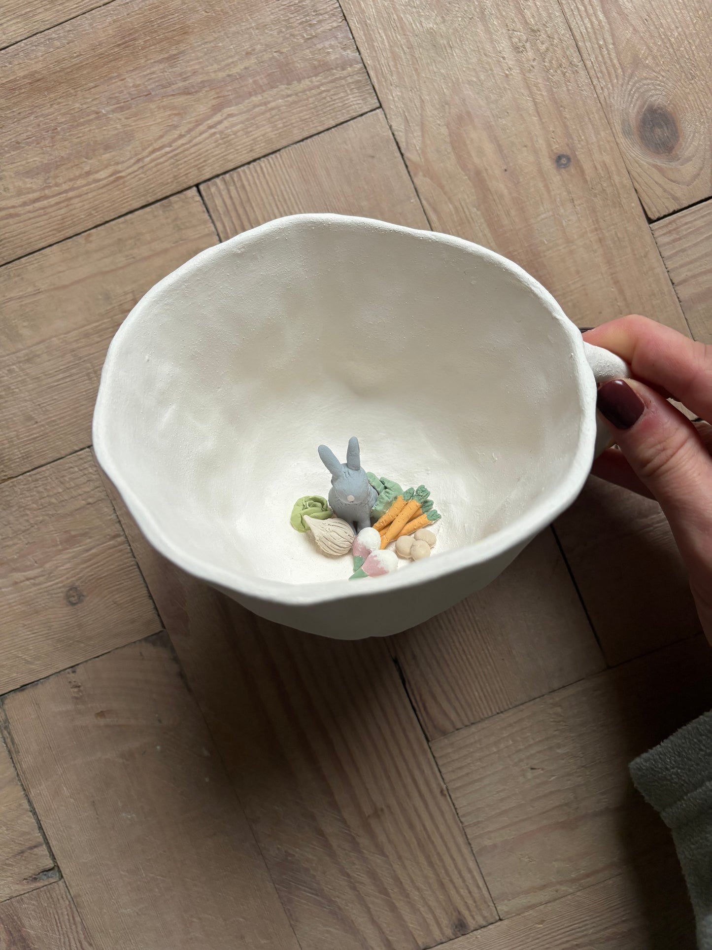 Children’s bunny in a veg patch mug