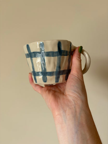 Blue gingham pumpkin mug