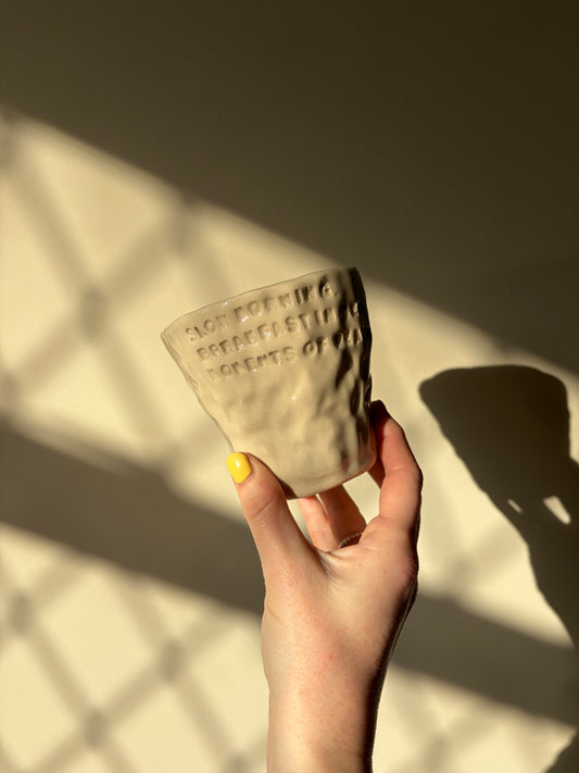 Slow morning, breakfast in bed hand warmer mug