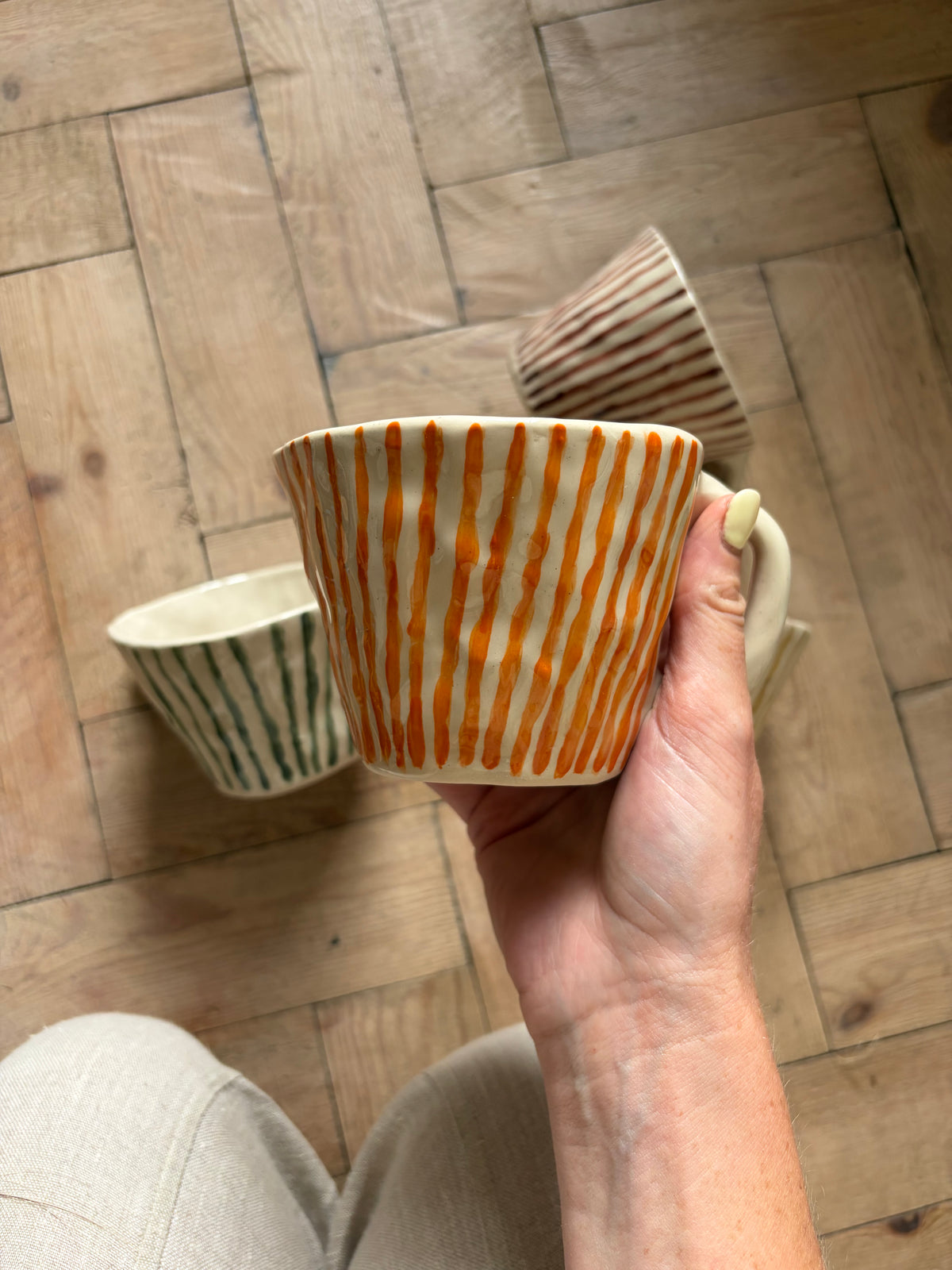 Burnt orange thin stripe mug