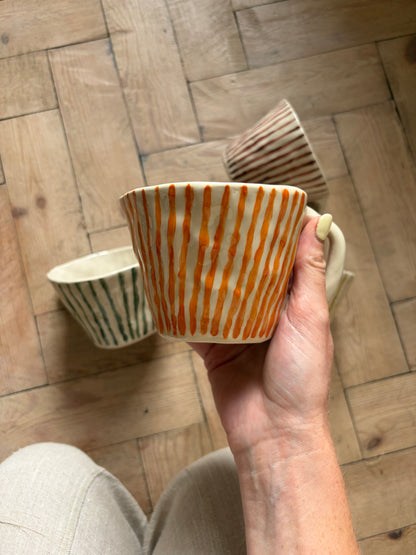 Burnt orange thin stripe mug