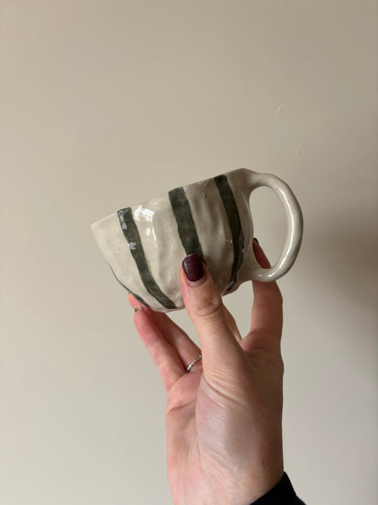 Autumnal green stripe imperfect mug