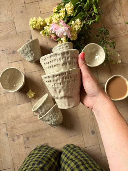 Slow morning, breakfast in bed hand warmer mug