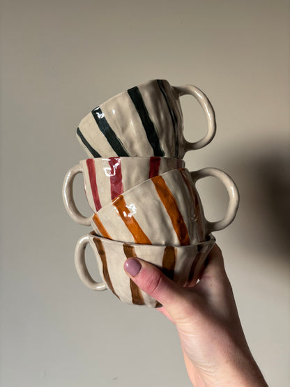 Autumnal green striped mug