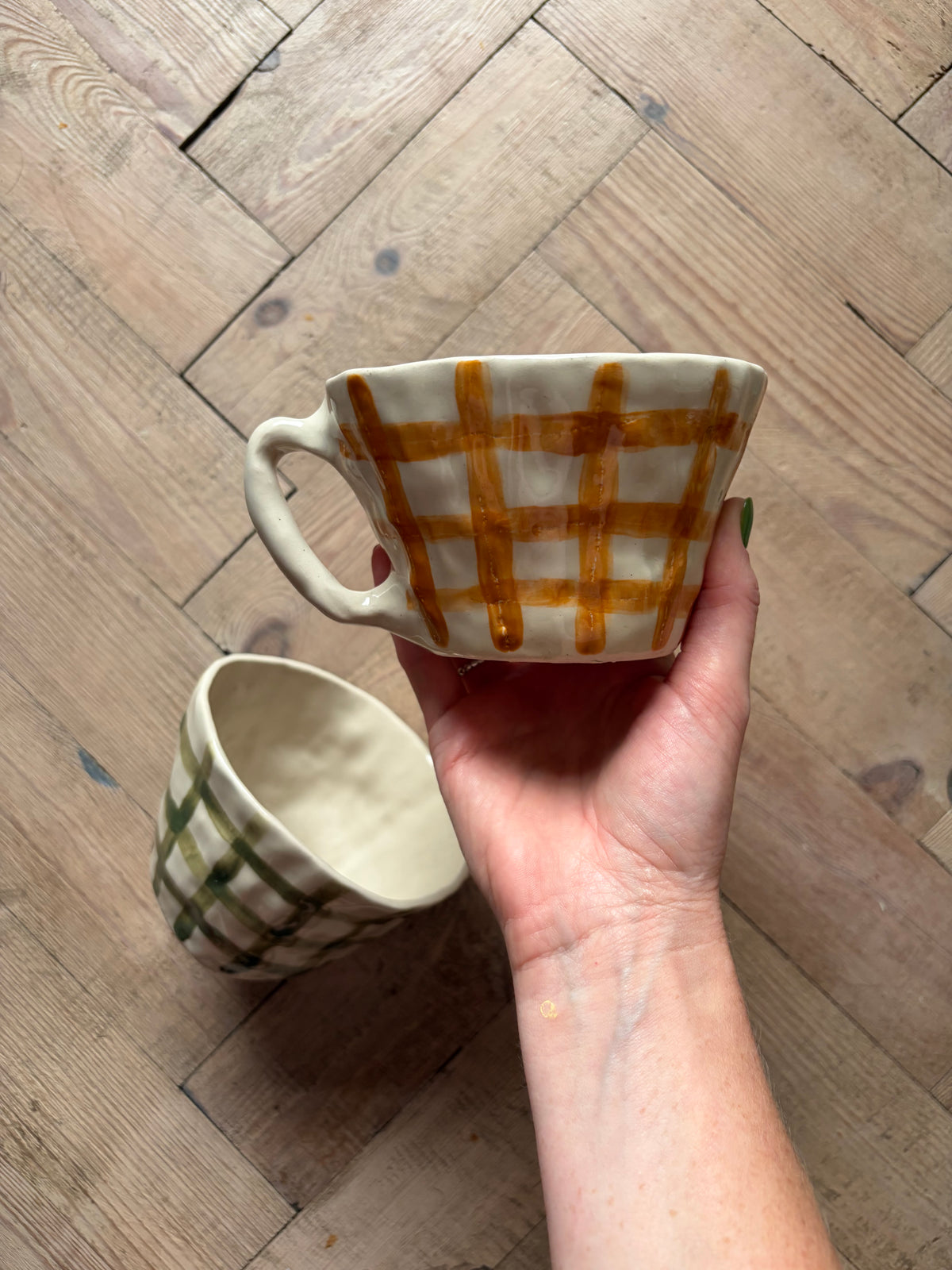 Burnt orange gingham mug