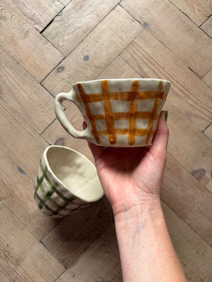 Burnt orange gingham mug