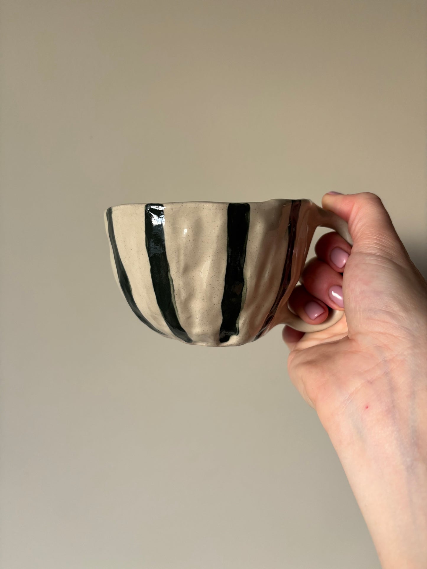 Autumnal green striped mug