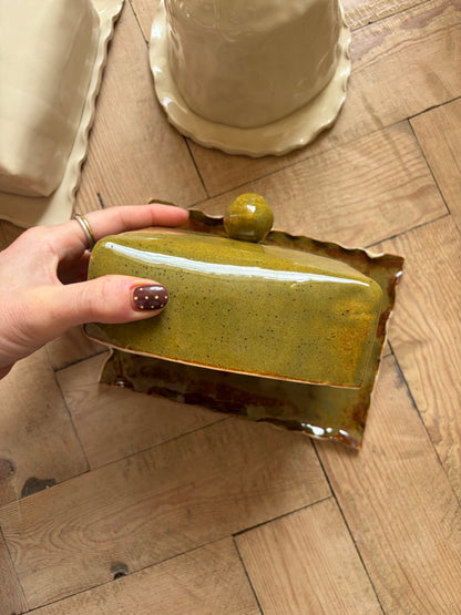 Mossy green imperfect butter dish