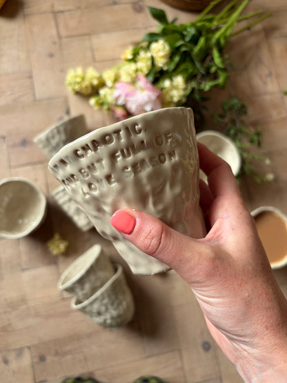 In my chaotic, loud, full of love season hand warmer mug