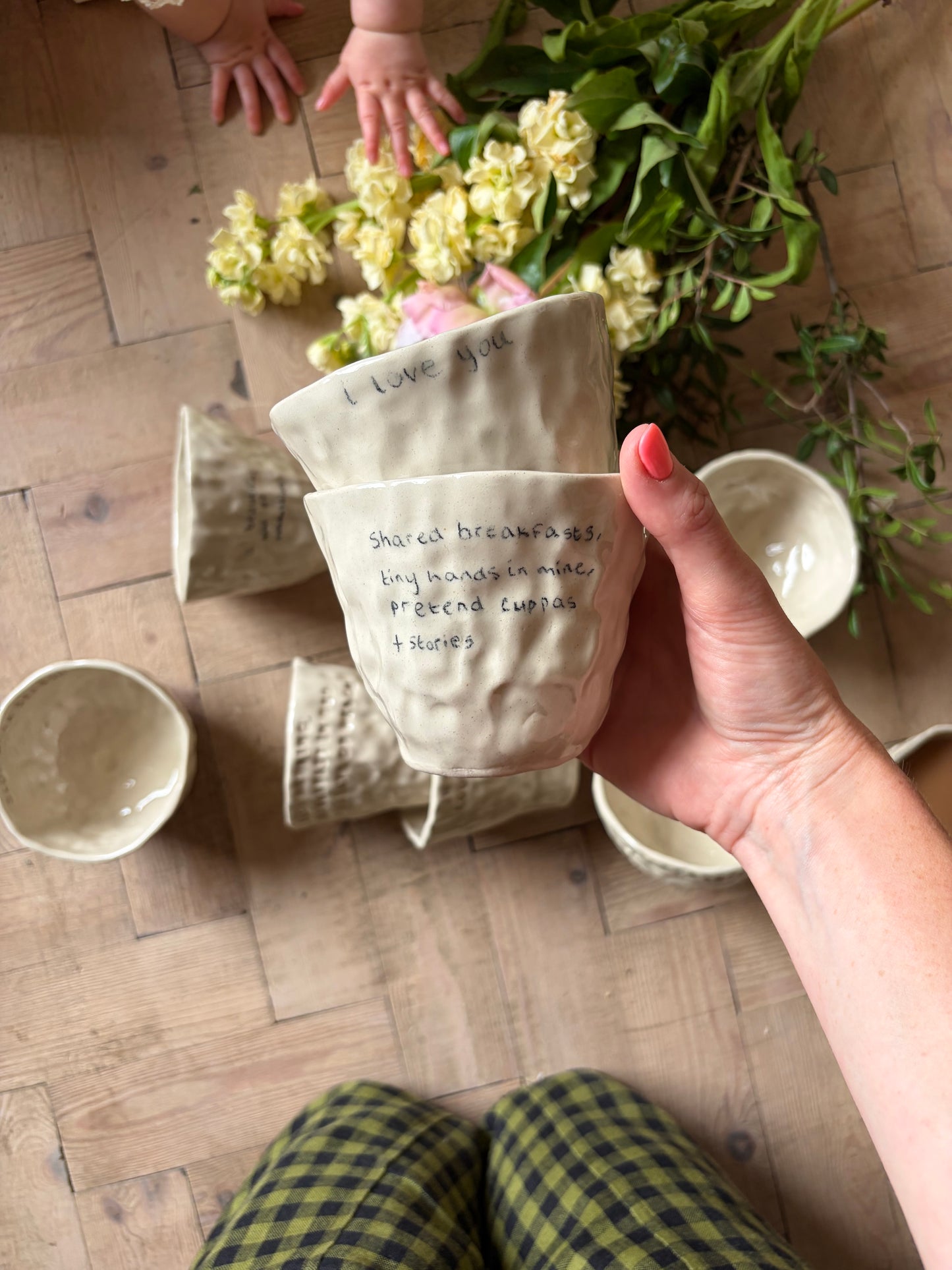 Tiny hands in mine handwritten mug