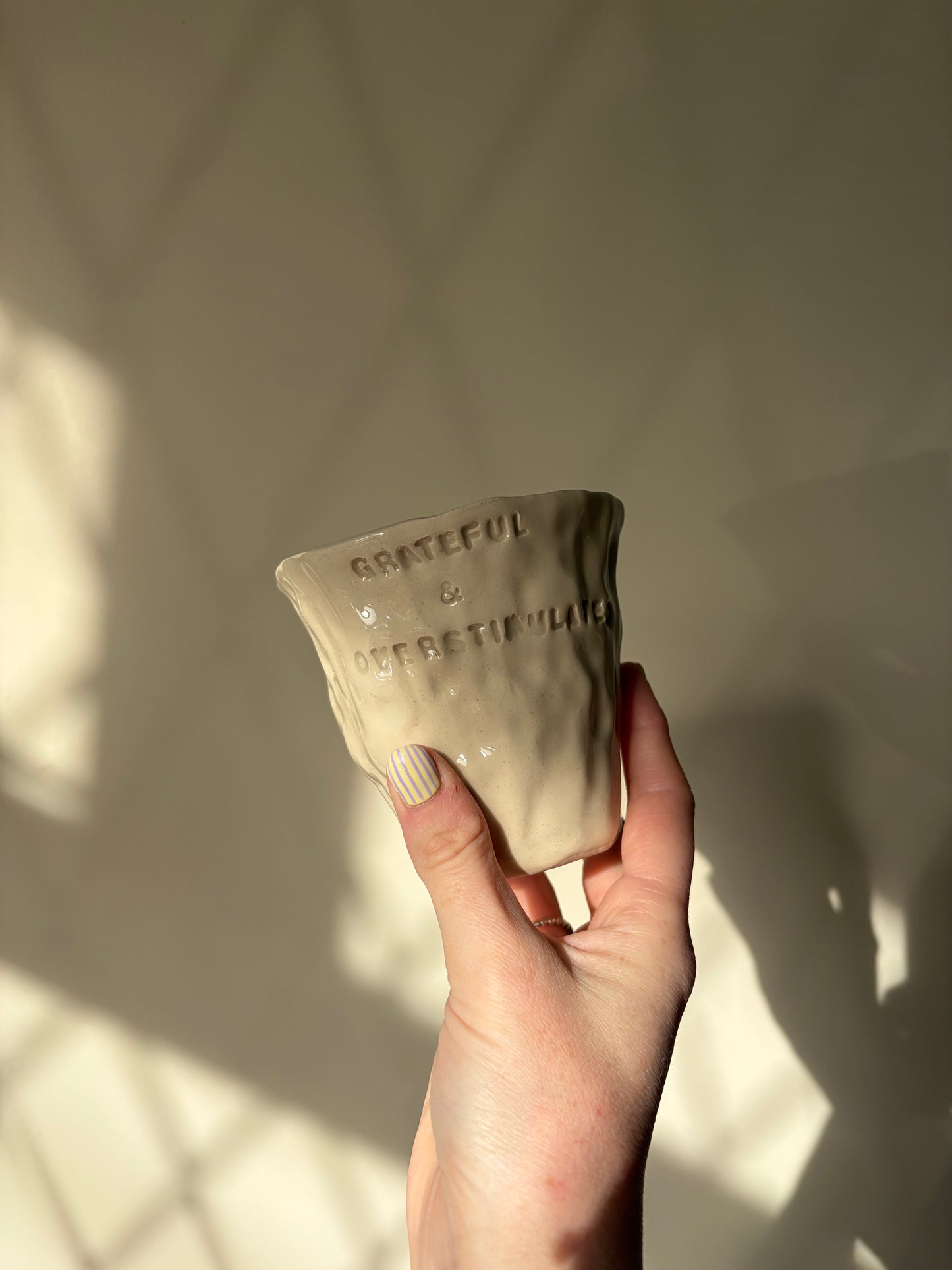 Grateful and overstimulated hand warmer mug