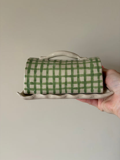 Gingham butter dish