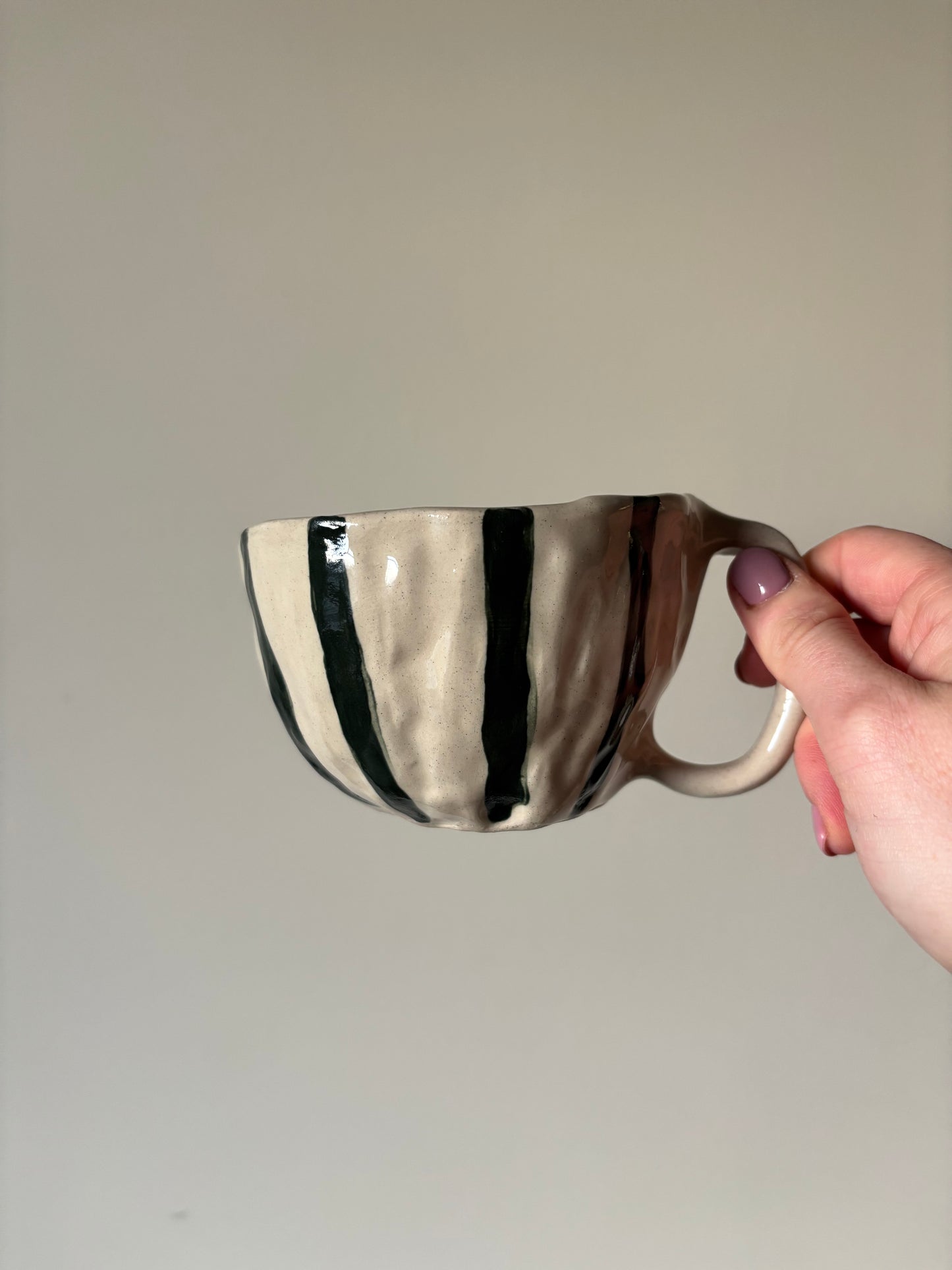 Autumnal green striped mug