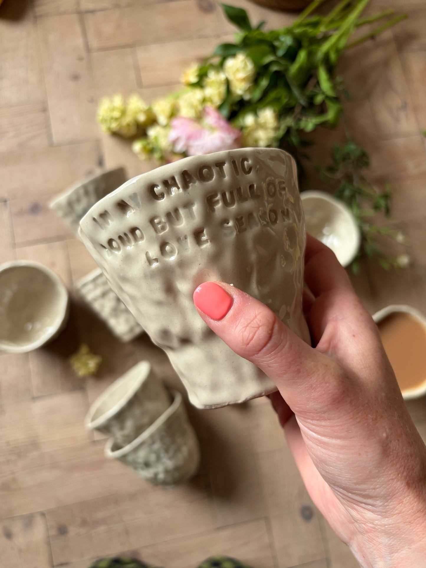 In my chaotic, loud, full of love season hand warmer mug