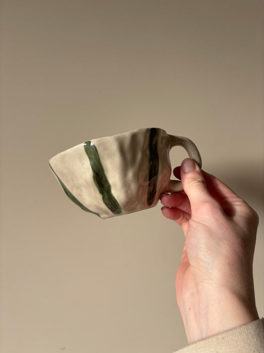 Green striped imperfect mug