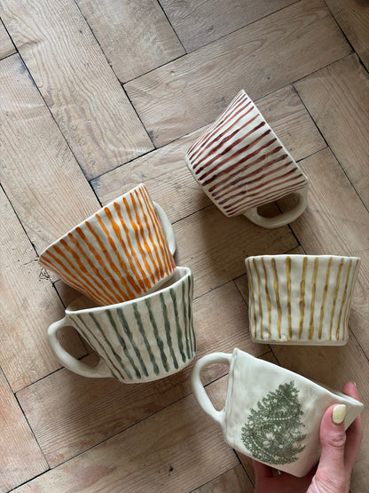 Mossy green thin stripe flat white mug