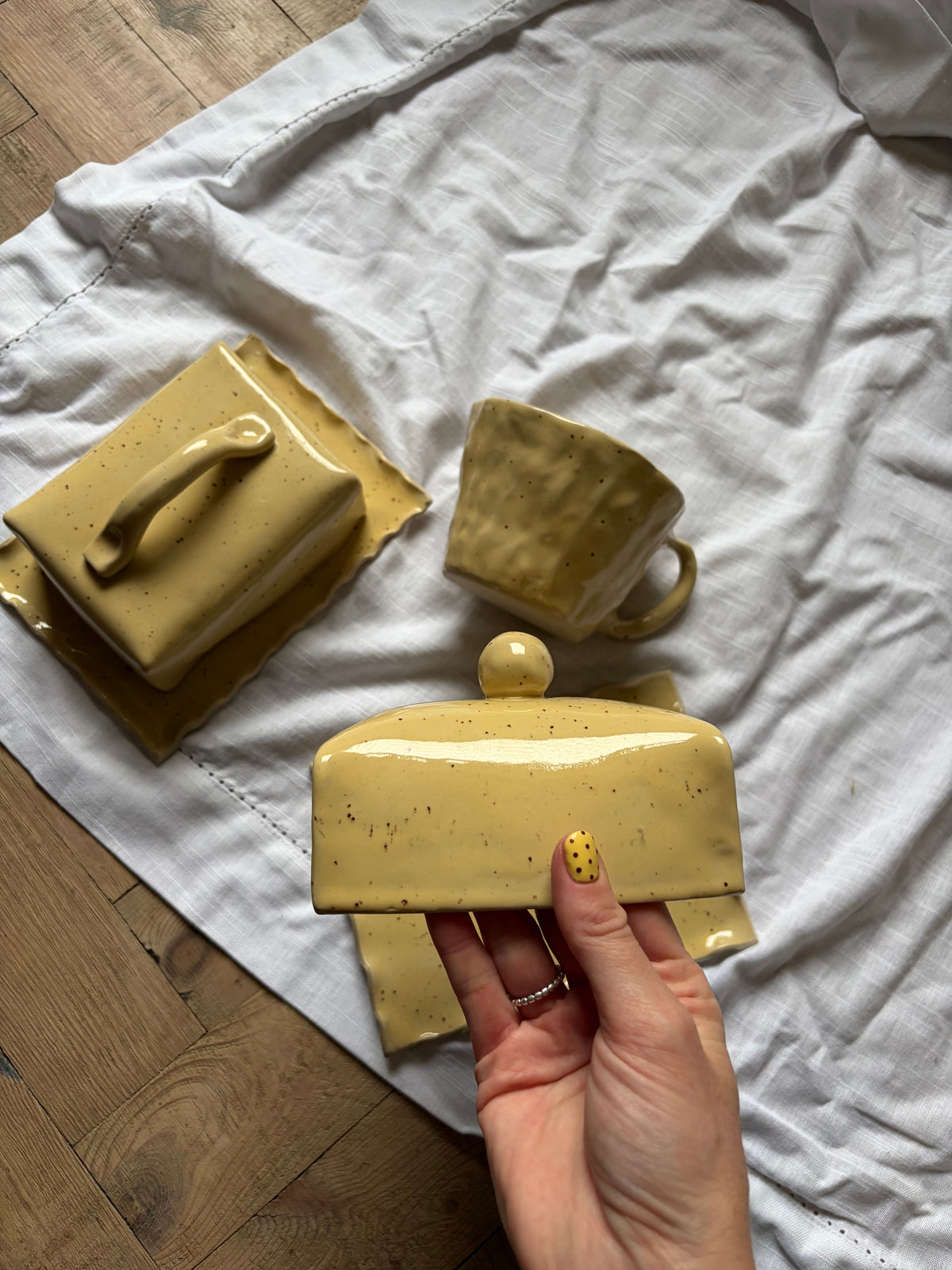 Speckled butter yellow butter dish