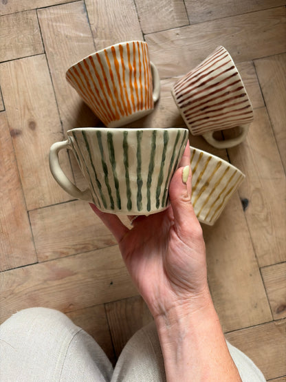 Green thin stripe mug