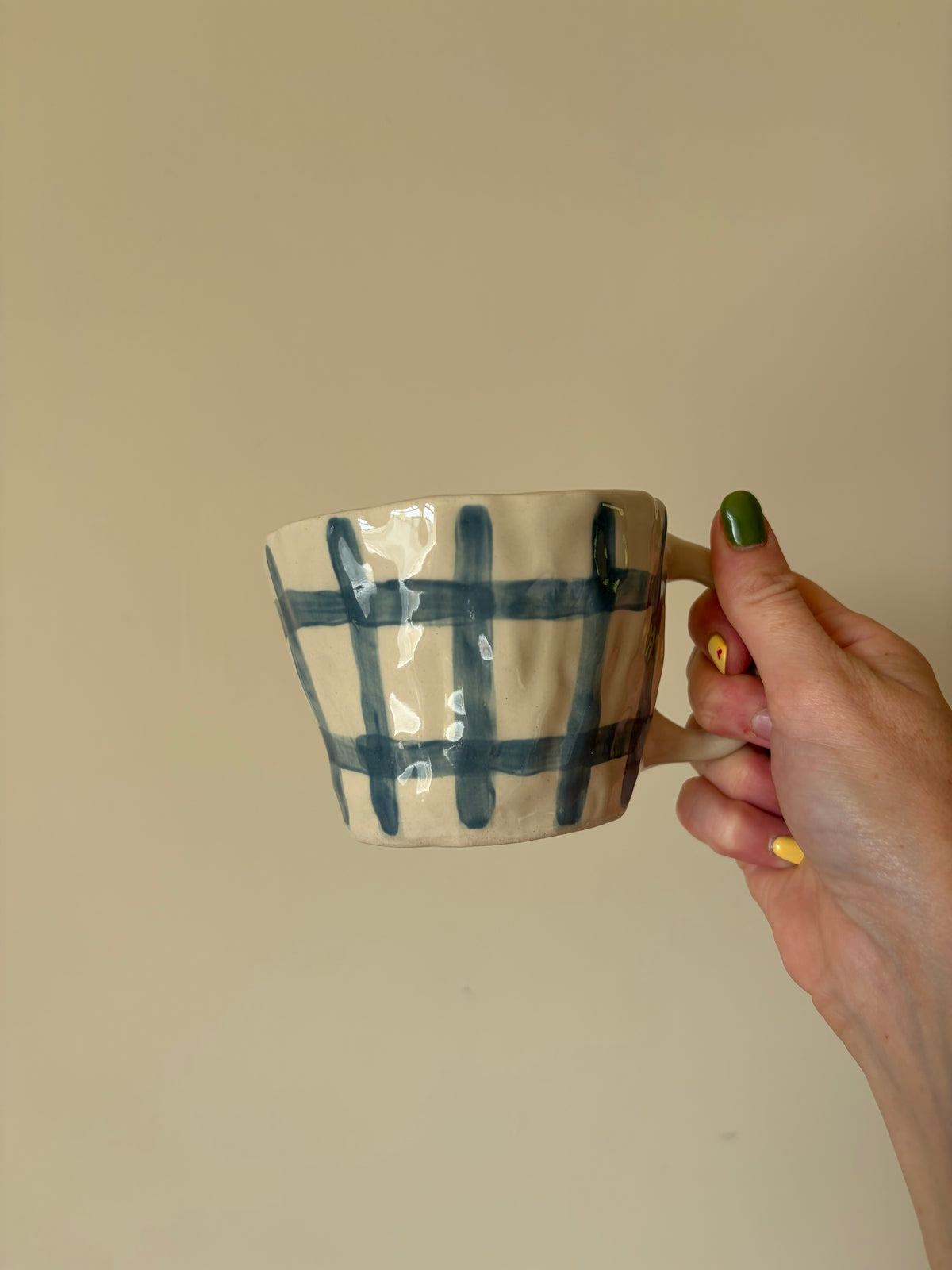 Blue gingham pumpkin mug