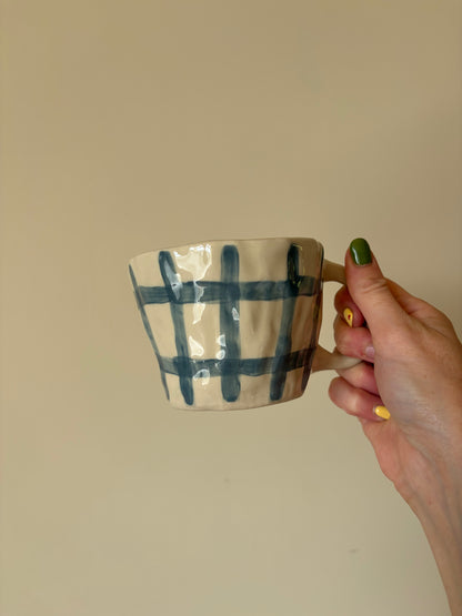 Blue gingham pumpkin mug