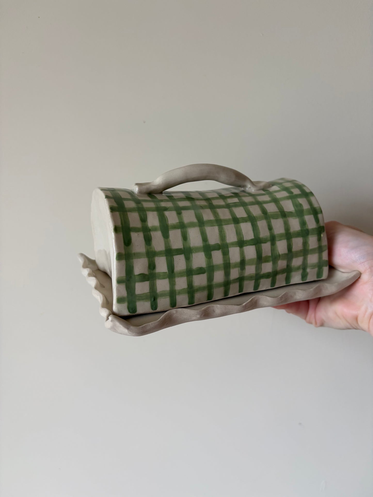 Gingham butter dish