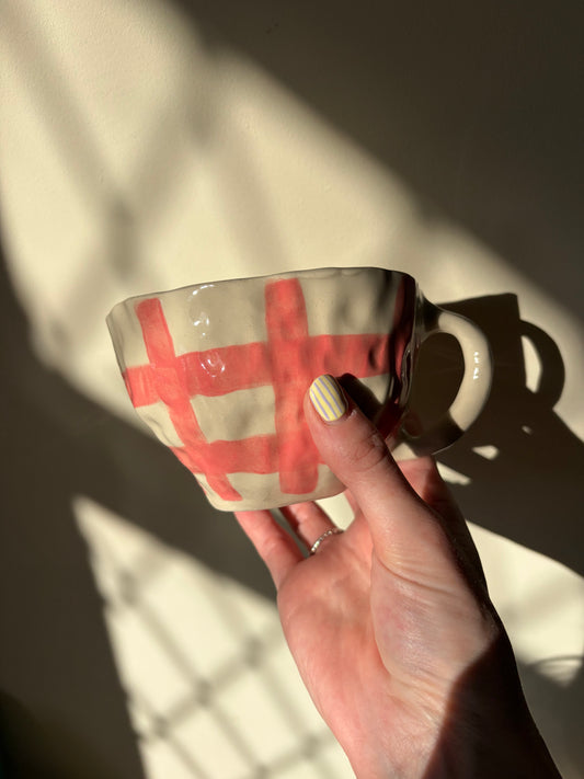 Pink gingham mug