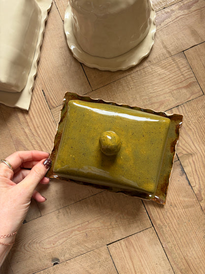 Mossy green imperfect butter dish