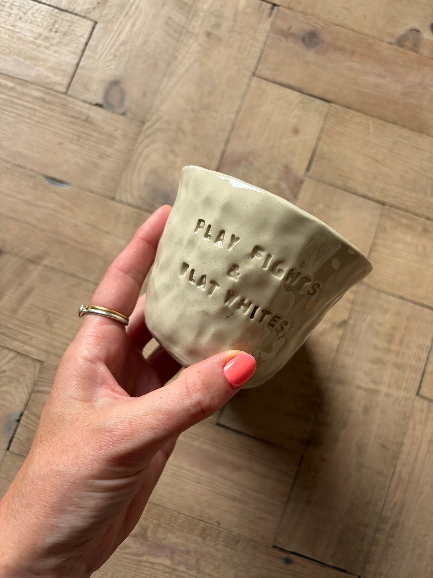 Play fights and flat whites mug