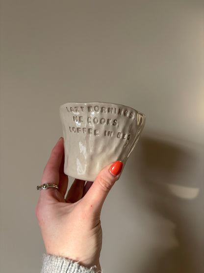 Lazy mornings, he cooks, coffee in bed handwarmer mug
