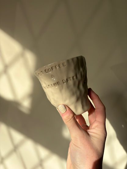 Hot coffee and dinosaur dates imperfect mug