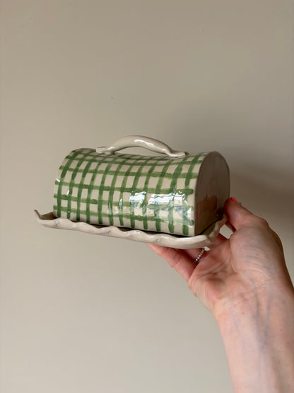Gingham butter dish