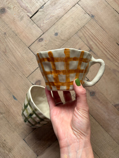 Burnt orange gingham mug