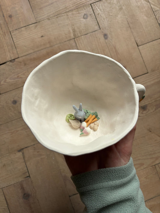 Children’s bunny in a veg patch mug