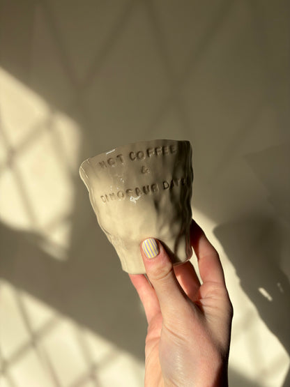 Hot coffee and dinosaur dates imperfect mug