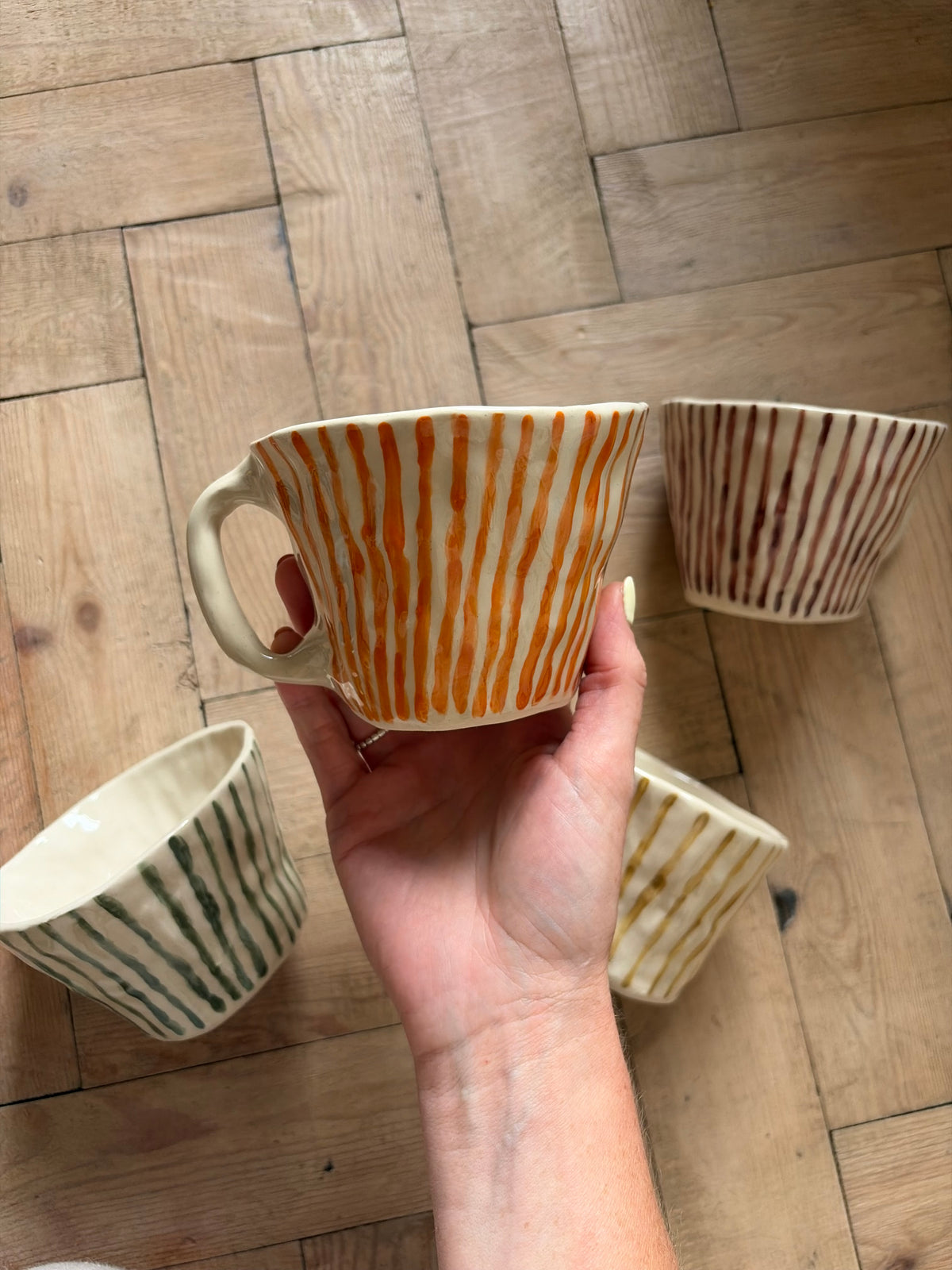Burnt orange thin stripe mug